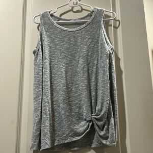 Moa Moa cold shoulder tweed pullover ruched long sleeves sweater top size M grey